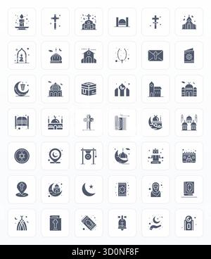 Future-ready pack of 42 vector icons themed around Prayer, showcasing Glyph design with 64x64 Pixel Optimized clarity for innovative user interfaces. Stock Vector