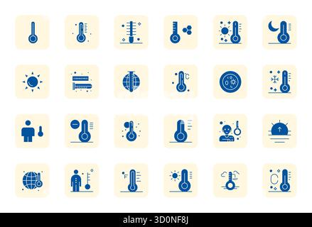 State-of-the-art bundle featuring 24 PIXEL Perfect vector icons inspired by Thermometer, created in Filled format at 128x128 for next-generation inter Stock Vector