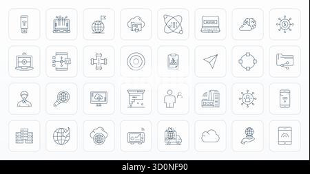 Perfectly balanced 32 Thin Line Pixel Optimized vector icons for Network, sized at 64x64 for harmonious integration in digital design projects. Stock Vector