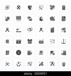 Artfully designed 36 Glyph PIXEL Perfect vector icons for Cancer, delivered in Retina Ready format for consistent visual excellence. Stock Vector