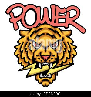 Tiger With Lightning Bolt hand drawn tshirt illustration Stock Vector