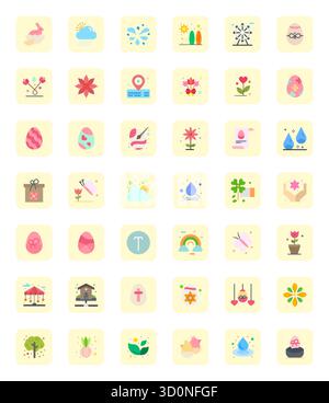 High-performance collection of 42 Flat vector icons for Spring, engineered with Retina Ready Pixel Aligned resolution for optimal user interface desig Stock Vector