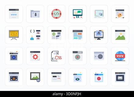 Future-ready pack of 24 vector icons themed around Browser, showcasing Flat design with 256x256 Display Perfect clarity for innovative user interfaces Stock Vector