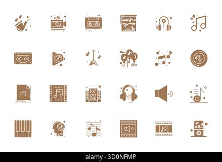 Expertly designed 24 Filled Pixel Optimized vector icons for Soundtrack, engineered at 64x64 resolution for flawless integration and performance. Stock Vector