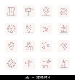 Explore 16 Thin Outline Pixel Optimized vector icons in 64x64 resolution inspired by Navigation System. Perfect for web and app interfaces. Stock Vector