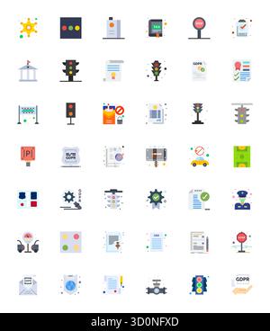 A versatile set of 42 Flat PIXEL Perfect vector icons focused on Regulation, delivered in crisp High Resolution format ideal for mobile and web applic Stock Vector