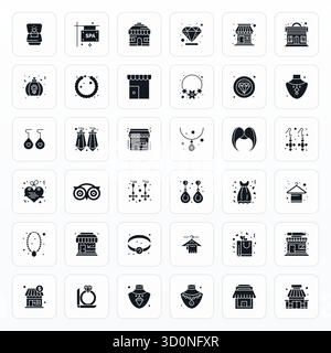 Perfectly balanced 36 Glyph Pixel Aligned vector icons for Boutique, sized at 64x64 for harmonious integration in digital design projects. Stock Vector