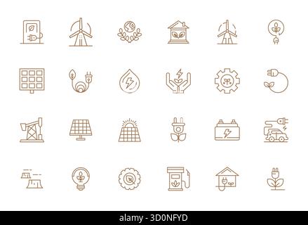 Ultimate collection of 24 vector icons representing Renewable Energy in Bold Line aesthetic, optimized with 128x128 Pixel Aligned resolution for maxim Stock Vector