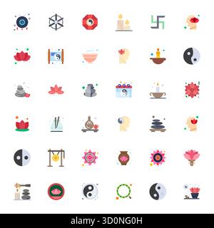 Future-ready pack of 36 vector icons themed around Meditation, showcasing Flat design with Retina Ready Display Perfect clarity for innovative user in Stock Vector