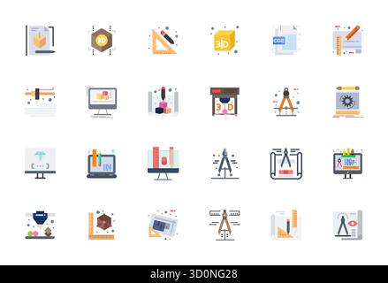 Advanced collection of 24 Pixel Optimized vector icons inspired by Cad, crafted in Flat with Retina Ready optimization for superior visual performance Stock Vector
