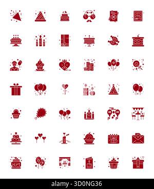 This collection features 42 Filled Grid Fitted vector icons tailored to the Birthday theme, optimized in 64x64 format for digital design. Stock Vector