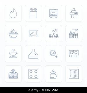Curated pack of 16 High Resolution vector icons in Thin Line design, centered around Stove concepts with Editable clarity. Stock Vector