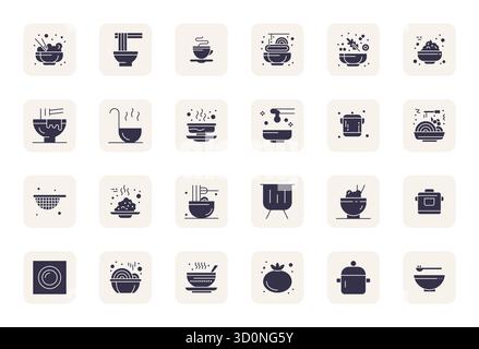 State-of-the-art bundle featuring 24 PIXEL Perfect vector icons inspired by Soup, created in Filled format at High Resolution for next-generation inte Stock Vector