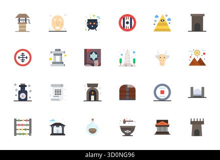 Vector pack with 24 Flat Display Perfect icons inspired by Ancient, delivered in 128x128 resolution ideal for scalable and creative design work. Stock Vector