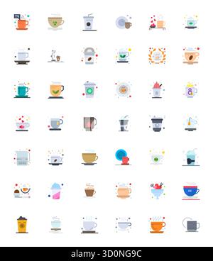 Contemporary collection of 42 vector icons representing Cup in Flat aesthetic, featuring 64x64 Display Perfect resolution for modern application devel Stock Vector
