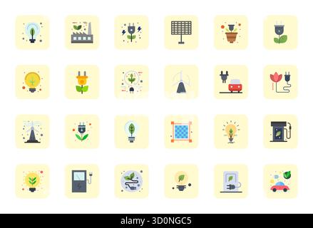 Handcrafted collection featuring 24 Flat vector icons for Green Energy, optimized in 256x256 Detail Enhanced resolution for premium digital experience Stock Vector