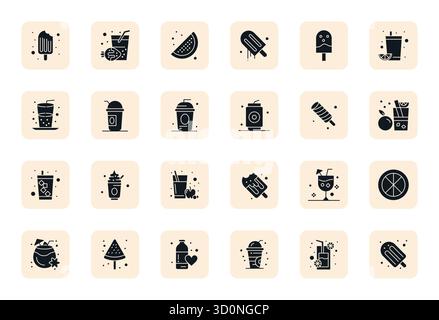 A dynamic set of 24 vector icons in Filled, tailored for Refreshment Drink with High Resolution Display Perfect quality suited for digital products. Stock Vector