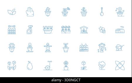 Artfully designed 28 Thin Line Detail Enhanced vector icons for Gardening, delivered in 256x256 format for consistent visual excellence. Stock Vector