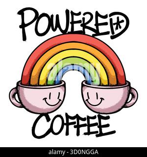 Rainbow Coffee Cups hand drawn tshirt illustration Stock Vector
