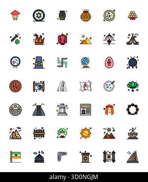 Artfully designed 42 Line Filled Editable vector icons for Culture, delivered in High Resolution format for consistent visual excellence. Stock Vector