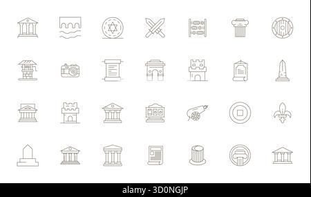 Refined bundle featuring 28 Thin Line vector icons for Historical, optimized with 64x64 Display Perfect quality for elegant and functional design solu Stock Vector