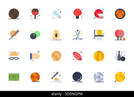 Perfectly balanced 24 Flat Detail Enhanced vector icons for Sporting Goods, sized at 256x256 for harmonious integration in digital design projects. Stock Vector