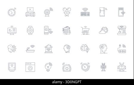 Carefully curated 28 Thin Line vector icons for Smart, featuring 256x256 PIXEL Perfect resolution for consistent brand representation and user experie Stock Vector