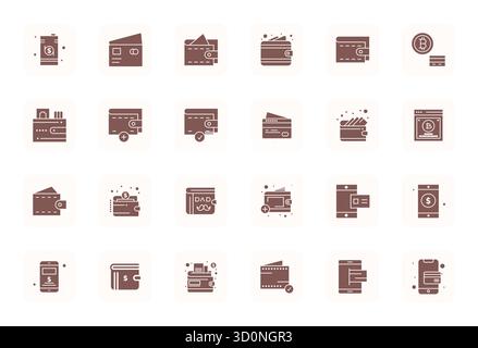 Beautifully rendered 24 Filled Detail Enhanced vector icons for Wallet, created at 256x256 resolution for stunning visual consistency across platforms Stock Vector