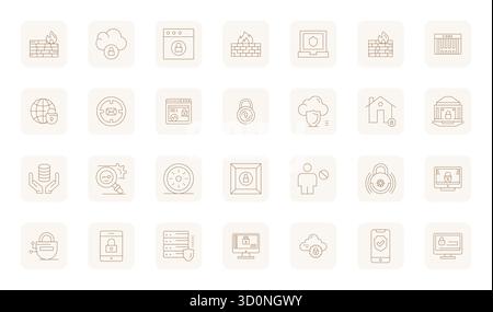 Transform your designs with 28 Thin Outline vector icons themed around Firewall, engineered in 128x128 Detail Enhanced resolution for maximum clarity. Stock Vector