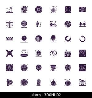 Beautifully rendered 36 Filled Editable vector icons for Spinning, created at 128x128 resolution for stunning visual consistency across platforms. Stock Vector
