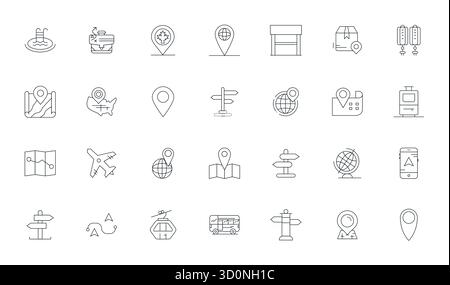 Streamlined set of 28 vector icons for Destination in Thin Line aesthetic, featuring Retina Ready PIXEL Perfect resolution for seamless user experienc Stock Vector