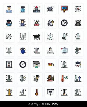 Precision-engineered 42 Filled Line vector icons for Degree, designed at 64x64 Editable resolution for exceptional clarity and scalability. Stock Vector