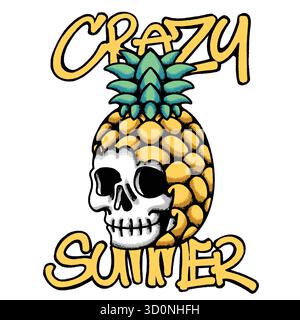 Pineapple Skull hand drawn tshirt illustration Stock Vector