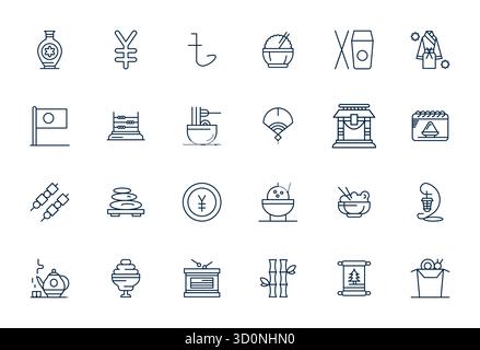 Expertly designed 24 Bold Line Grid Fitted vector icons for Japanese, engineered at 128x128 resolution for flawless integration and performance. Stock Vector