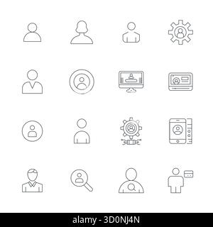 This collection features 16 Thin Line Editable vector icons tailored to the Account Management theme, optimized in Retina Ready format for digital des Stock Vector