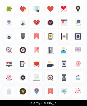 Unlock 42 Flat PIXEL Perfect vector icons inspired by Favorite, optimized in 256x256 format for flawless display across all devices. Stock Vector