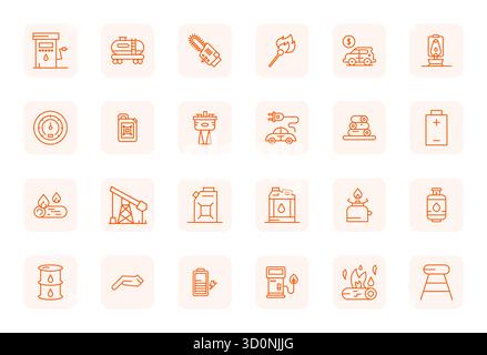 Meticulously crafted 24 Regular Bold Outline vector icons for Fuel, delivered in 256x256 Editable quality for uncompromising design standards. Stock Vector
