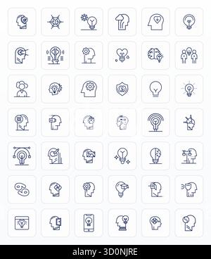 Advanced collection of 42 Pixel Aligned vector icons inspired by Mind, crafted in Bold Line with 64x64 optimization for superior visual performance. Stock Vector