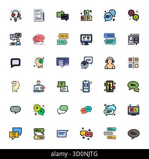 Carefully curated 36 Flat Line Filled vector icons for Answer, featuring High Resolution Editable resolution for consistent brand representation and u Stock Vector