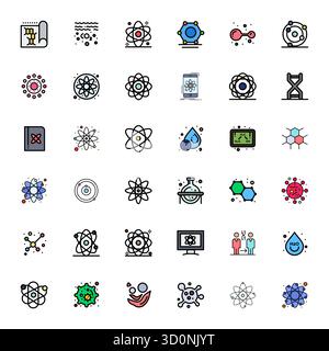A versatile set of 36 Line Filled Grid Fitted vector icons focused on Molecule, delivered in crisp 128x128 format ideal for mobile and web application Stock Vector