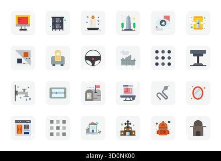 Contemporary collection of 24 vector icons representing Gray in Flat aesthetic, featuring 256x256 PIXEL Perfect resolution for modern application deve Stock Vector
