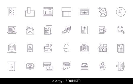 Unlock 28 Thin Line Pixel Optimized vector icons inspired by Bill, optimized in 64x64 format for flawless display across all devices. Stock Vector