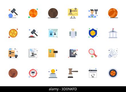 Beautifully rendered 24 Flat PIXEL Perfect vector icons for Court, created at 64x64 resolution for stunning visual consistency across platforms. Stock Vector