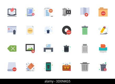 State-of-the-art bundle featuring 24 PIXEL Perfect vector icons inspired by Erase, created in Flat format at 64x64 for next-generation interfaces. Stock Vector