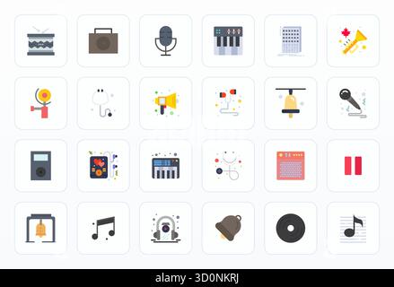 Discover a set of 24 Flat vector icons crafted for the Sound theme, featuring High Resolution Display Perfect designs ideal for modern UI/UX projects. Stock Vector