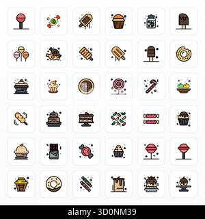 Intelligently designed 36 Editable vector icons inspired by Confectionery, created in Filled Line format at 64x64 for smart and efficient design workf Stock Vector