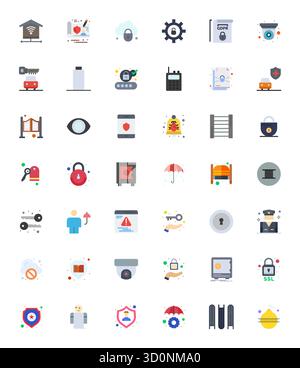 Curated pack of 42 Retina Ready vector icons in Flat design, centered around Security concepts with Editable clarity. Stock Vector