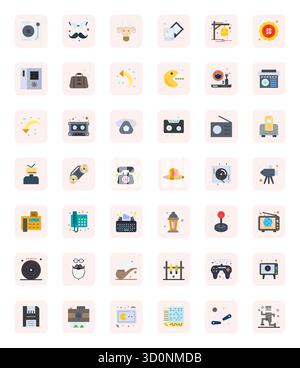Strategic bundle featuring 42 vector icons representing Retro in Flat format, optimized with Retina Ready Editable quality for professional workflows. Stock Vector