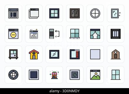 Transform your designs with 24 Filled Line vector icons themed around Window, engineered in Retina Ready Editable resolution for maximum clarity. Stock Vector