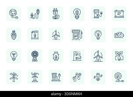 Beautifully rendered 24 Regular Bold Outline PIXEL Perfect vector icons for Sustainable Energy, created at 256x256 resolution for stunning visual cons Stock Vector